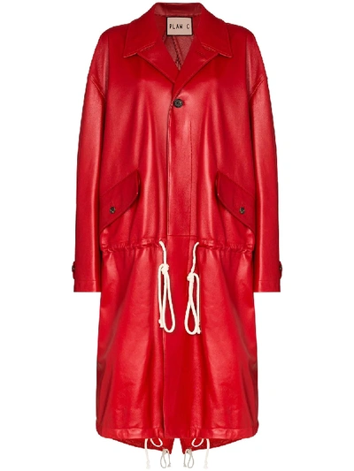Plan C Drawstring Waist Leather Coat In Red
