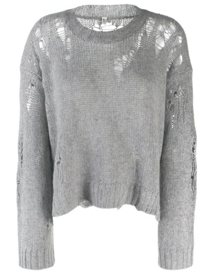 R13 Shredded Side Slit Wool Sweater In Heagrheathergr