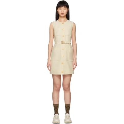 Gucci Gg Detail Silk & Wool Cady Minidress In Gardenia