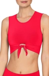 Robin Piccone Ava Longline Knot Front Bikini Top In Fiery Red