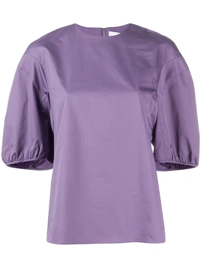 Tibi Balloon Sleeve Eco Poplin Top In Purple