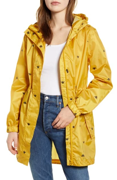 Joules Packable Waterproof Rain Jacket In Gold Bee