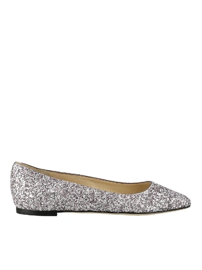 Jimmy Choo Mirele Flat Coarse Glitter Flats In Silver