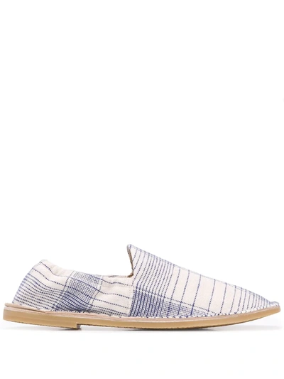 Acne Studios Checked Linen-blend Loafers Beige/blue In Neutrals