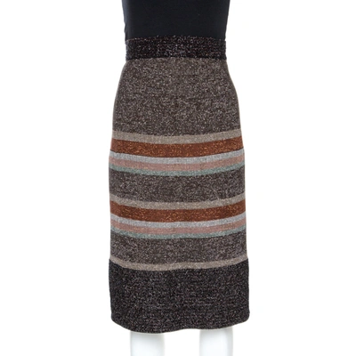 Pre-owned M Missoni Metallic Striped Knit Midi Skirt M