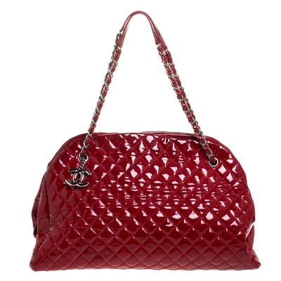 Pre-owned Chanel Red Quilted Patent Leather Large Just Mademoiselle Bowler Bag