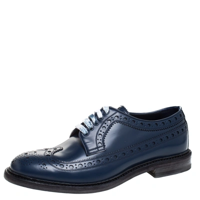 Pre-owned Burberry Blue Brogues Leather Alexton Lace Up Derby Size 40.5