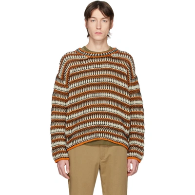 Loewe Striped Mesh-knit Wool-blend Sweater In 9101 Orange