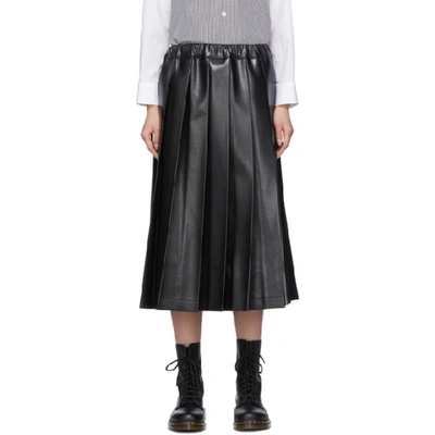 Tricot Comme Des Garcons Pleat Faux Leather Midi Skirt In 1 Black