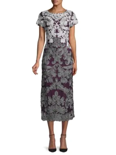 Js Collections Boatneck Embroidered Midi Dress In Grey Plum
