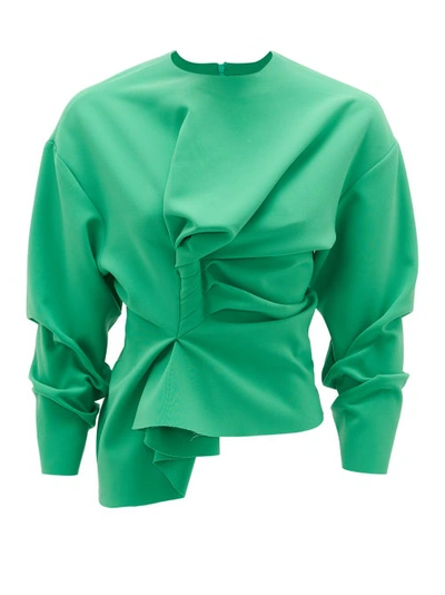 A.w.a.k.e. Gathered-sleeve Asymmetric Top In Green