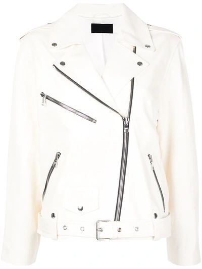 Rta Eryn Leather Biker Jacket In White