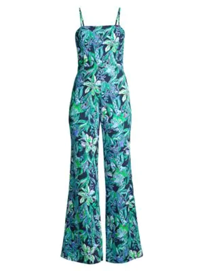 Lilly Pulitzer Women's Nila Floral Jumpsuit In High Tide Navy Take It Or Leaf It Engineered Jumpsuit