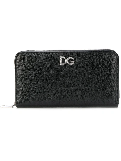 Dolce & Gabbana Dg Dauphine Leather Zip Around Wallet In Black