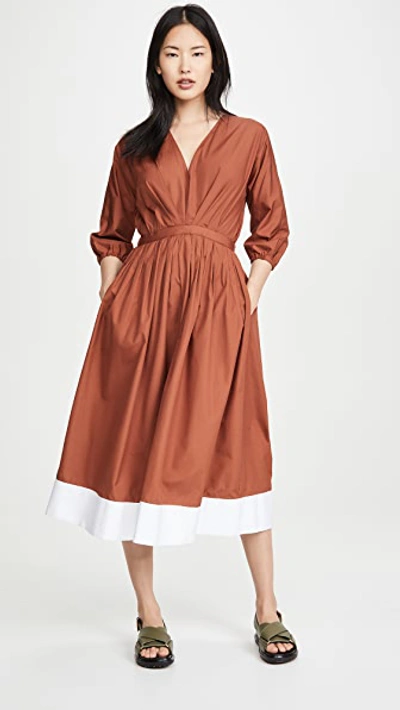 N°21 Midi Dress In Rust Color With Contrasting Bottom In Brown