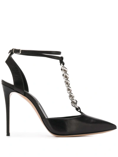 Casadei Leather Sandal With Chain Detail In Black