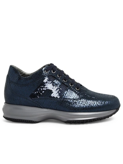 Hogan Sneakers In Suede And Canvas With H Of Rhinestones In Blue