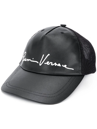 Versace Leather Baseball Cap With Logo In Black