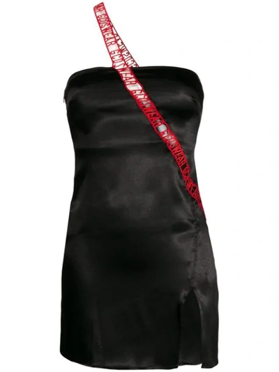 Gcds Side-slit Logo Strap Mini Dress In Black