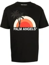 Palm Angels Sunset Print Cotton Jersey T-shirt In Black Multicolor