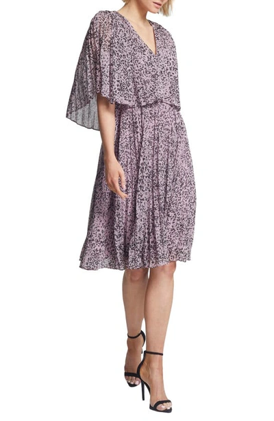 Halston Heritage Heritage Marble Print Popover Pleated Dress In Rose Marble Print