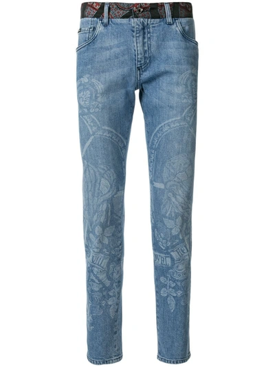 Dolce & Gabbana Stretch Skinny Jeans With Henry Viii Print In Blue