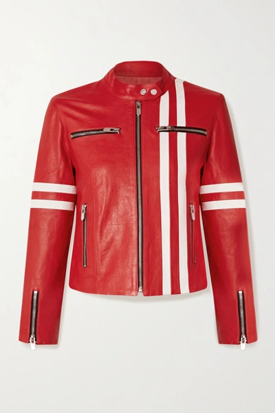 The Mighty Company The Ferrara Striped Leather Biker Jacket In Red
