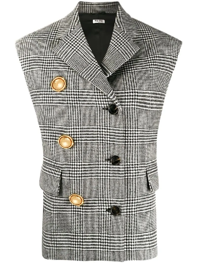 Miu Miu Sleeveless Herringbone Blazer In Black