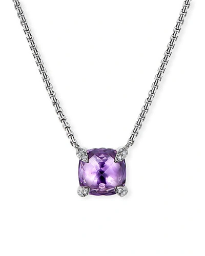 David Yurman Chatelaine Cushion Pendant Necklace With Diamonds In Amethyst