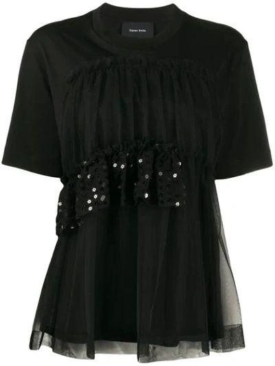 Simone Rocha Sequined Apron-front T-shirt In Black