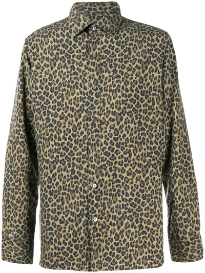 Tom Ford Men's Silk Leopard-print Sport Shirt In Brown