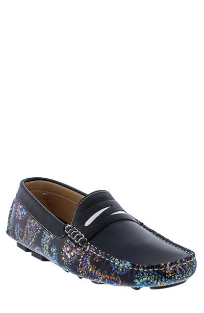 Robert Graham Men's Blundell Paisley Leather Penny Drivers In Black