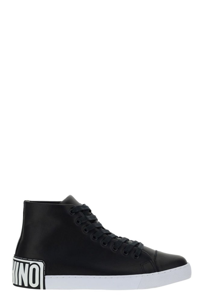Moschino Men's Leather Logo High-top Sneakers In Nero