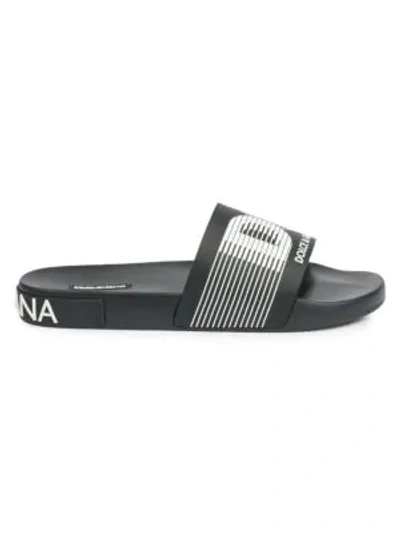 Dolce & Gabbana Men's Beachwear Rubber Slides In Black White