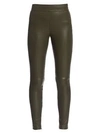 Helmut Lang Zip Leather Leggings In Sage