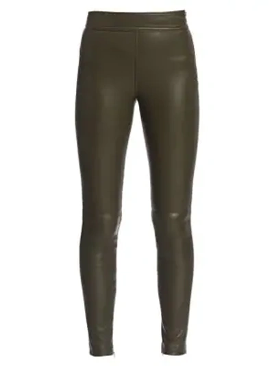 Helmut Lang Zip Leather Leggings In Sage