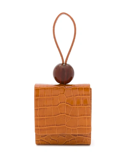 By Far Ball Croc-embossed Leather Wristlet In Tan