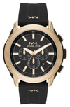 Michael Kors Kyle Chronograph Silicone Strap Watch, 48mm In Black/ Gold