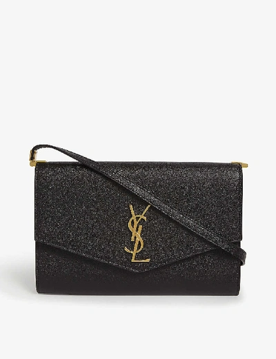 Saint Laurent Uptown Grained Leather Cross-body Bag In Black Gold