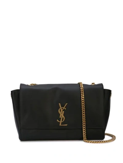 Saint Laurent Kate Monogram Reversible Leather And Suede Baguette Bag In Black/gold