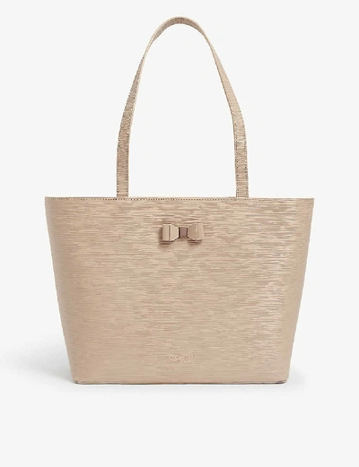 Ted Baker Bow Detail Leather Tote In Taupe