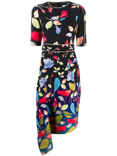 Peter Pilotto Floral Print Drape Dress In Black