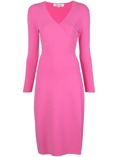 Diane Von Furstenberg Cassidy Fuchsia Stretch-knit Wrap Dress In Pink