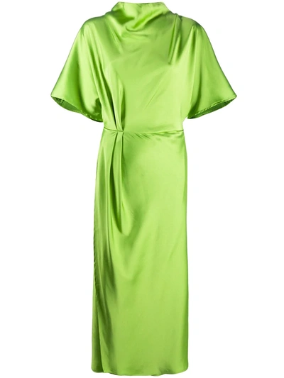 Stine Goya Rhode Ruched Sateen Midi Dress In Green