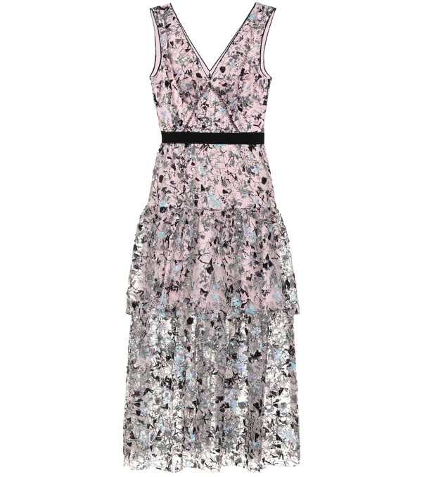 self portrait embellished tulle midi dress