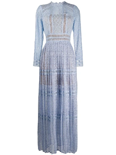 Self-portrait Light Blue Guipure Lace Maxi Dress