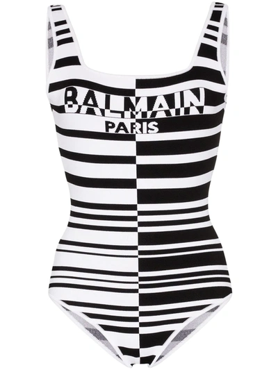 Balmain Striped Jacquard Logo Bodysuit In White