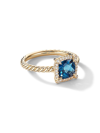 David Yurman Petite Chatelaine Pave Bezel Ring In 18k Yellow Gold With Hampton Blue Topaz