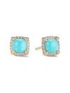 David Yurman Petite Chatelaine Pave Bezel Stud Earrings In 18k Yellow Gold With Turquoise And Diamonds In Turquoise/gold