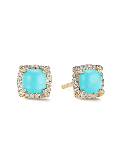 David Yurman Petite Chatelaine Pave Bezel Stud Earrings In 18k Yellow Gold With Turquoise And Diamonds In Turquoise/gold